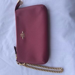 Coach Pink Crossgrain Leather Large Wristlet